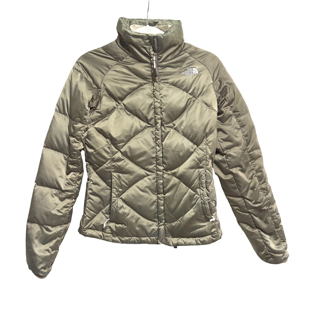 The North Face Aconcagua Puffer Jacket Olive Green Quilted Down Coat XS